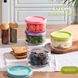 Porsima Lapis 4 lü Hava Geçirmez Cam Kavanoz Kahvaltılık Seti Renkli Kapaklı Saklama Kabı 400ml