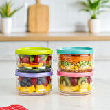Porsima Lapis 4 lü Hava Geçirmez Cam Kavanoz Kahvaltılık Seti Renkli Kapaklı Saklama Kabı 400ml