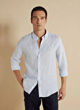 Brooks Brothers Slim Fit Düğmeli Yaka Mavi - Beyaz Erkek Gömlek BBSS24MSH063