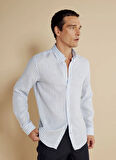 Brooks Brothers Slim Fit Düğmeli Yaka Mavi - Beyaz Erkek Gömlek BBSS24MSH063