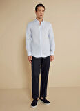 Brooks Brothers Slim Fit Düğmeli Yaka Mavi - Beyaz Erkek Gömlek BBSS24MSH063