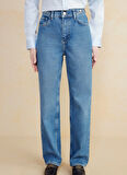 Brooks Brothers Normal Bel Ankle Paça Normal Mavi Kadın Denim Pantolon Metal Toka Detaylı Straight Fit Den