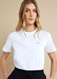 Brooks Brothers Bisiklet Yaka Beyaz Kadın T-Shirt BBSS25FTS002