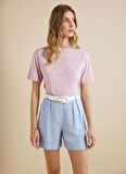 Brooks Brothers Bisiklet Yaka Desenli Pembe Kadın T-Shirt BBSS25FTS008