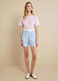 Brooks Brothers Bisiklet Yaka Desenli Pembe Kadın T-Shirt BBSS25FTS008