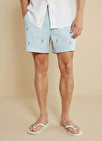 Brooks Brothers Beyaz - Mavi Erkek Şort Mayo BBSS25MSS003