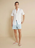 Brooks Brothers Beyaz - Mavi Erkek Şort Mayo BBSS25MSS003