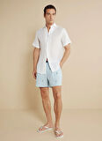 Brooks Brothers Beyaz - Mavi Erkek Şort Mayo BBSS25MSS003
