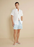 Brooks Brothers Beyaz - Mavi Erkek Şort Mayo BBSS25MSS003