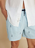 Brooks Brothers Beyaz - Mavi Erkek Şort Mayo BBSS25MSS003