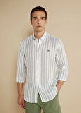 Brooks Brothers Regular Fit Düğmeli Yaka Yeşil - Beyaz Erkek Gömlek BBSS25MSH018