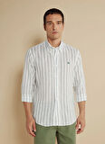 Brooks Brothers Regular Fit Düğmeli Yaka Yeşil - Beyaz Erkek Gömlek BBSS25MSH018