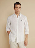 Brooks Brothers Regular Fit Düğmeli Yaka Beyaz - Bej Erkek Gömlek BBSS25MSH019