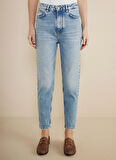 Brooks Brothers Yüksek Bel Düz Paça Mom Fit Mavi Kadın Denim Pantolon BBSS25FDP003