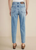Brooks Brothers Yüksek Bel Düz Paça Mom Fit Mavi Kadın Denim Pantolon BBSS25FDP003