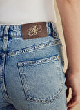 Brooks Brothers Yüksek Bel Düz Paça Mom Fit Mavi Kadın Denim Pantolon BBSS25FDP003