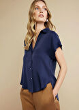 Brooks Brothers Standart Gömlek Yaka Lacivert Kadın Gömlek BBSS25FSH002