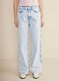 Brooks Brothers Yüksek Bel Geniş Paça Standart Buz Mavisi Kadın Denim Pantolon BBSS25FDP001