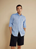 Brooks Brothers Regular Fit Düğmeli Yaka Mavi Erkek Gömlek BBSS25MSH012