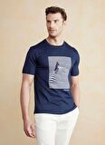 Brooks Brothers Bisiklet Yaka Baskılı Lacivert Erkek T-Shirt BBSS25MTS007