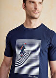 Brooks Brothers Bisiklet Yaka Baskılı Lacivert Erkek T-Shirt BBSS25MTS007