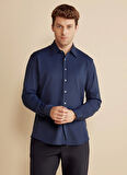 Brooks Brothers Slim Fit Klasik Yaka Lacivert Erkek Gömlek BBFW25MSH001