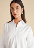 Brooks Brothers Oversize Gömlek Yaka Beyaz Kadın Gömlek %100 Pamuk Arkası Düğme Detaylı Göm