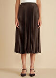 Brooks Brothers Normal Bel Koyu Kahve Kadın Midi Etek Beli Lastikli Pliseli Etek