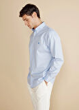 Brooks Brothers Regular Fit Düğmeli Yaka Mavi - Beyaz Erkek Gömlek BBFW25MSH005