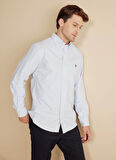 Brooks Brothers Regular Fit Düğmeli Yaka Mavi - Beyaz Erkek Gömlek BBFW25MSH014