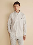 Brooks Brothers Düğmeli Yaka Beyaz - Vizon Erkek Gömlek BBFW25MSH012