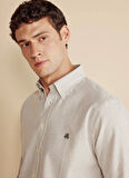 Brooks Brothers Düğmeli Yaka Beyaz - Vizon Erkek Gömlek BBFW25MSH012