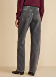 Brooks Brothers Normal Bel Geniş Paça Straight Antrasit Kadın Denim Pantolon Metal Toka Detaylı Straight Fit Den