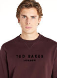 Ted Baker Bisiklet Yaka Nakışlı Bordo Erkek Sweatshırt TBMRTS1030