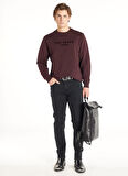 Ted Baker Bisiklet Yaka Nakışlı Bordo Erkek Sweatshırt TBMRTS1030