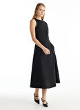 Ted Baker Bisiklet Yaka Düz Siyah Midi Kadın Elbise TBWRDR1030