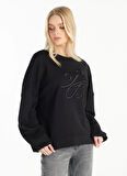 Ted Baker Bisiklet Yaka Nakışlı Siyah Kadın Sweatshırt TBWRTS1023
