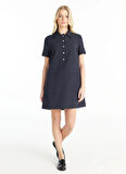 Ted Baker Polo Yaka Düz Lacivert Midi Kadın Elbise TBWRDR1004-1