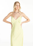 Ted Baker V Yaka Düz Sarı Uzun Kadın Elbise TBWRDR1018