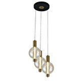 Mira Siyah 3'lü Yuvarlak Bal Camlı 10 Watt Modern Salon Led Sarkıt Avize