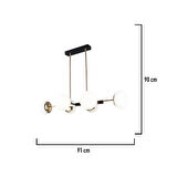 Pura Sıralı Siyah Gold 60 Watt Modern Oturma Odası, Yemek Masası Üstü,  Salon Avize