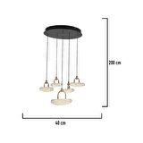 Firuze 5'Lİ 30 Watt Sarkıt Eskitme Kristal Taşlı Modern Tasarım Salon Led Avize