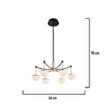 Derem 6lı Siyah Gold 80 Watt Yuvarlak Kristal Taşlı Salon Led Sarkıt Avize