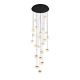 Derem 22'li Siyah Gold 200 Watt Yuvarlak Kristal Taşlı Salon Led Sarkıt Avize
