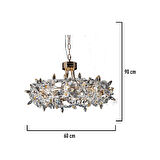 Mercan 60'lık Yuvarlak Gold Kristal Taşlı Modern Oturma Odası, Salon Avize