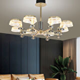 Ekerd 8'li Gold 70 Watt Yuvarlak Kristalli Modern Sarkıt Salon Led Avize