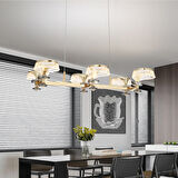 Ekerd 6'lı Gold 100 Watt Sıralı Yemek Masası Üstü Kristalli Modern Sarkıt Salon Led Avize