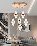 Edward 6'Lı 70 Watt Yuvarlak Gold Ledli Modern Salon Avize