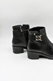 Venüs Kadın Deri Tokalı Kısa Fermuarlı Bot 3309K - Siyah - 36
