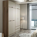 Elina 4 Kapaklı Dolap + Yüklük - Dore/Kumtaşı